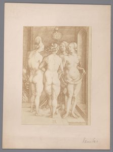 Fotoreproduktion av en gravyr av fyra nakna kvinnor av Albrecht Dürer av Anonymous