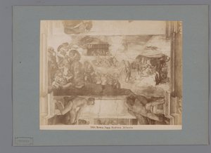 Fotoreproduktion av fresken The Flod av Michelangelo i Sixtinska kapellet Roma. capp. sistina. Diluvio (titel på objekt) av Anonymous