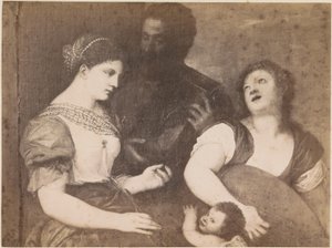 Fotoreproduktion av målningen Allegory of love efter Titian Tizian Allegory (titel på objekt) kaiserl. Konigl. Galleri i Wien (serietitel på objekt) av Anonymous