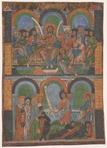 Fragment av en liturgisk bok: Nattvarden och de tre kvinnorna vid den tomma graven av Anonymous