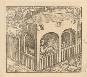 Francesco Petrarca skriver i sitt hus av Anonymous