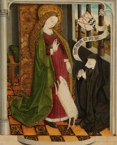 Geertruy Haeck knäböjer i bön inför Saint Agnes Geertruy Haeck-van Slingelandt van der Tempel knäböjer i bön inför den heliga Agnes av Anonymous