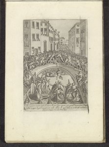 Gevecht op en brug i Venedig Scènes uit het Venetiaanse leven (serietitel) Mäns och venetianska kvinnors vanor med processionen av Ser. ma Signoria och andra detaljer, d.v.s. triumfer, festivaler och offentliga ceremonier i den adliga staden Venedig (s) av Anonymous