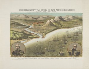 Utsikt över Aceh under den andra Aceh-expeditionen, 1873-1874 Belägringskarta över Atchin och hans försvar. (Fågelperspektiv.) (titel på objekt) av Anonymous