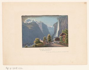 Utsikt över Staubbach och Staubbach-vattenfallet Utsikt över Staubbacken i Lauterbrunen (titel på objekt) av Anonymous