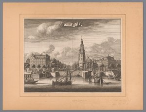 Utsikt över Montelbaanstoren i Amsterdam Montelbaanstoren och Water Keer (titel på objekt) av Anonymous
