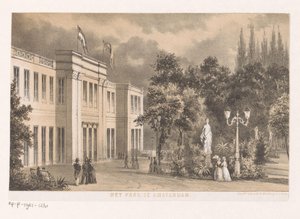 Utsikt över Parkzaal i Wertheimerparken Parken i Amsterdam 1852 (titel på objekt) av Anonymous
