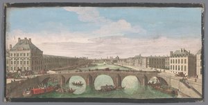Utsikt över Pont Royal över floden Seine i Paris, med utsikt mot Pont Neuf Vuë Privé de Paris, prize du Pont Royal regardant vers le Pont Neuf (titel på objekt) av Anonymous