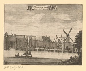 Utsikt över Weteringpoort i Amsterdam Werings Gate (titel på objekt) av Anonymous
