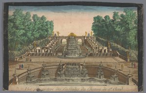 Utsikt över kaskaderna i trädgården på Château de Saint-Cloud Vue perspective des cascades du Chateau de St. Cloud (titel på objekt) av Anonymous