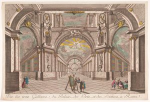 Utsikt över de tre gallerierna i Palace of Art and Science i Rom Vue des trois galleries, du Palais des Arts et des Sciences i Rom (titel på objekt) av Anonymous