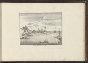 Utsikt över hamnen med en fyr och ett palats i Neapel Le Mole, le Cinosura, et le Castell Novo, à Neapel (titel på objekt) Palats och monument i Venedig, Livorno, Neapel och Rom (serietitel) av Anonymous