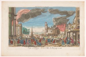 Utsikt över fransmännens fångst och plundring av Bergen op Zoom 1747 Pillage de Bergopzom (titel på objekt) av Anonymous