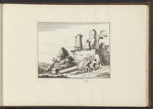 Utsikt över ruinerna av graven Horatii och Curatii i Rom Horatiorum et Curatiorum Sepulchrum (titel på objekt) Palats och monument i Venedig, Livorno, Neapel och Rom (serietitel) av Anonymous