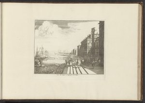 Utsikt över en kaj i Venedig med Markus lejon på en kolumn Veue dela Dogna à Venise pres de St. Marc (titel på objekt) Palats och monument i Venedig, Livorno, Neapel och Rom (serietitel) av Anonymous