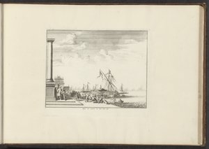 Utsikt över ett palats i Livorno Palais de Livorne au bord dela Mer (titel på objekt) Palats och monument i Venedig, Livorno, Neapel och Rom (serietitel) av Anonymous