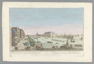 Se över Admiraliteitsmagazijn i Amsterdam En vy av amiralitetet i Amsterdam, över förrådshusen, kajerna och hamnen, som tillhör det och till Ostindiska kompaniet av Holland (titel på objektet) av Anonymous