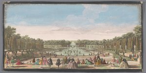 Utsikt över Bassin de Latone i trädgården i Versailles Utsikt över Latonebassängen från kanten av slottets terrass (titel på objektet) av Anonymous