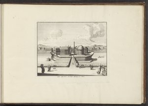 Utsikt över Tiberön i Rom Insula instar Navis, cum Templo Aesculapij. etc: à Rom (titel på objekt) Palats och monument i Venedig, Livorno, Neapel och Rom (serietitel) av Anonymous