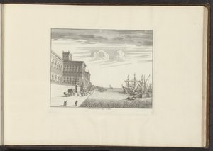 Utsikt över kardinal Caraffas palats vid kusten i Neapel Pallais de Mont Alto à Neapel (titel på objekt) Palats och monument i Venedig, Livorno, Neapel och Rom (serietitel) av Anonymous