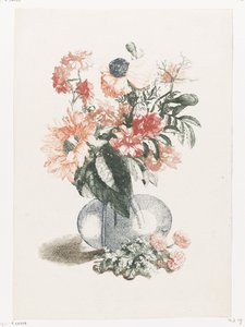 Glasvas med olika blommor och en solros av Anonymous