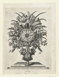 Grotesk vas med blommor, inklusive en solros Vaser med blommor (serietitel) av Anonymous