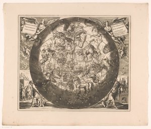 Himmelskarta med de norra konstellationerna Haemisphaerium stellatum boreale cum subiecto haemisphaerio terrestri (titel på objektet) av Anonymous