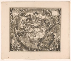 Himmelskarta med de södra konstellationerna Haemisphaerium scenographicum australe coeli stellati et terrae (titel på objekt) av Anonymous