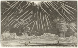 Himmelsfenomen, 1729 Bild av Seldtzame Light and Sky-vyn, sedd på kvällen den 16 november: 1729. Enligt observationen av Coenraadt Zumbach de Croesfeldt M.D. (titel på objekt) av Anonymous