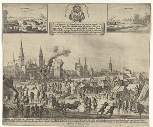 Isunderhållning på den frusna Schelde i Antwerpen, 1684 Le vray poutraict, du Triomphe faict sur la glace demy navigable, de la riviere d