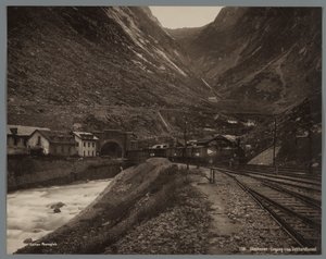 Ingång till Gotthardtunneln vid Göschenen Göschenen, ingång i/das Gotthardtunnel (titel på objekt) av Anonymous