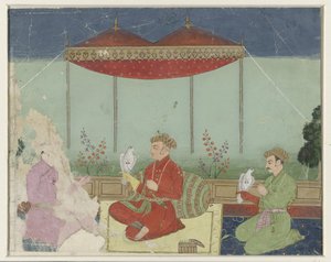 Jahangir sitter under ett tak på en terrass av Anonymous