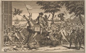John Law om Sancho Panzas åsna, 1720 Law, som en andra Don-Quichot, hånar Sanches Graauwtje (titel på objektet) The Great Scene of Folly (serietitel) av Anonymous