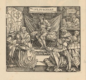 Julius Caesar i rådsmöte och Cicero skriver längst bak av Anonymous