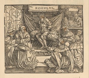 Julius Caesar i rådsmöte och Cicero skriver längst bak av Anonymous