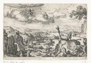 Jupiter i sin vagn och en annan Gud Landskap med mytologiska och bibliska scener (serietitel) av Anonymous