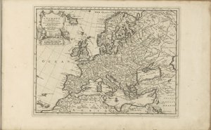Karta för Europa Europa enligt de nya observationerna av herrarna från Kungliga Vetenskapsakademien, etc. Augmented New (titel på objekt) Öst- och Västindien och andra platser (serietitel) av Anonymous