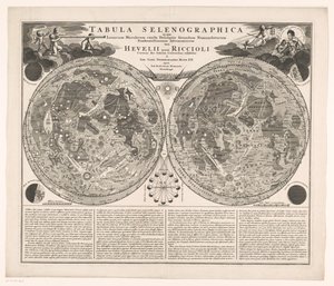 Karta van de maan Selenografisk karta där den exakta beskrivningen av månfläckarna (...) (titel på objekt) av Anonymous