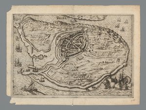 Karta över ön Voorne och karta över Brielle, 1572 Briel (titel på objekt) av Anonymous