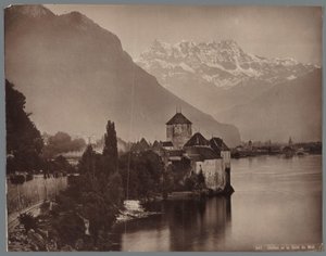 Chillon slott vid Genèvesjön, Dents du Midi i fjärran Chillon et la Dent du Midi (titel på objekt) av Anonymous