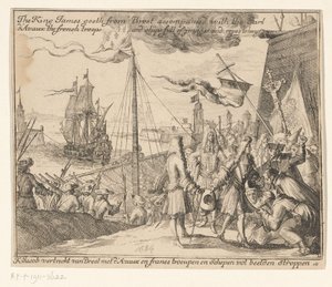 Kung James II avgår från Brest till Irland med franska trupper, 1689 King James går från Brest tillsammans med Earl d
