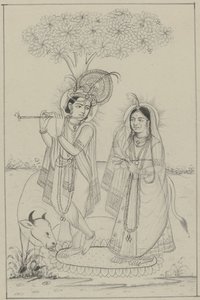 Krishna spelar flöjt och Radha av Anonymous