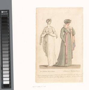 La Belle Assemblée, 1 mars 1807, nr 14: En festklänning / En parisisk vinterklänning av Anonymous
