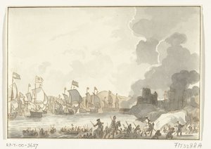 De engelska och holländska flottornas landsättning i Cadiz, 1702 av Anonymous
