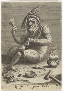 Spetälsk tiggare i djävulens skepnad Je suy le poure Diable (titel på objekt) av Anonymous