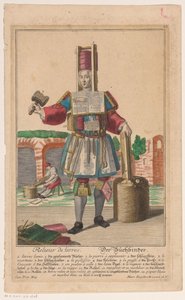 Man i en kostym av bokbinderiverktyg Relieur de livres / Der Buchbinder (titel på objekt) av Anonymous