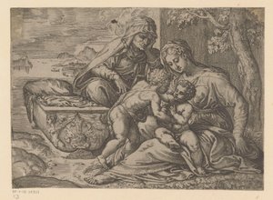Maria med Kristusbarnet, Johannes Döparen och Elisabet av Anonymous