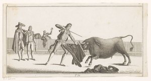Matador utmanar en tjur Coleccion de las principales suertes de una corrida de toros (serietitel på objekt) Samling av de viktigaste tjurfäktningsmanövrarna (serietitel) av Anonymous