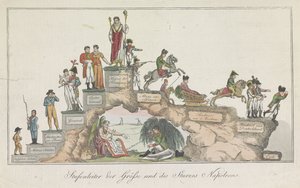 Napoleons livsfångare, 1814 Storhetens stege och Napoleons fall (titel på objektet) av Anonymous