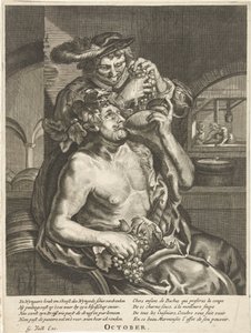 Oktober: Bacchus dricker vin oktober (titel på objekt) De tolv månaderna (serietitel) av Anonymous